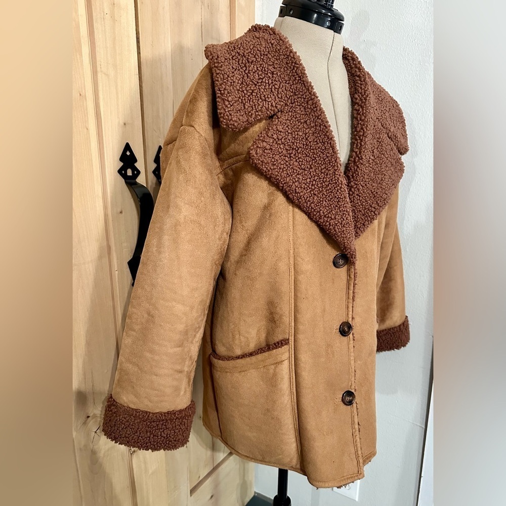 Free People Diogo Shearling Suede Sherpa Jacket Coat XS EUC - Picture 6 of 15